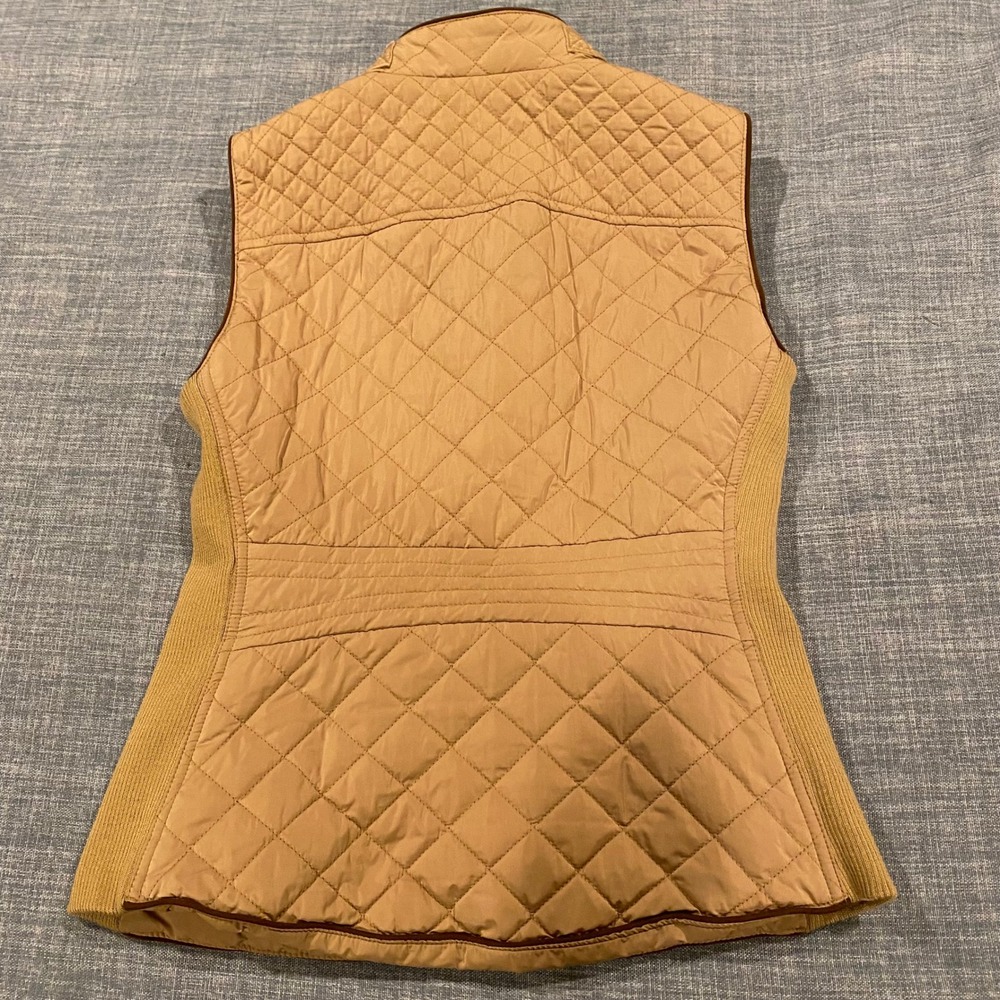 Zara Woman Tan Quilted Puffer Vest Camel Gold Zip Ribbed Sides Size Medium - Picture 9 of 10